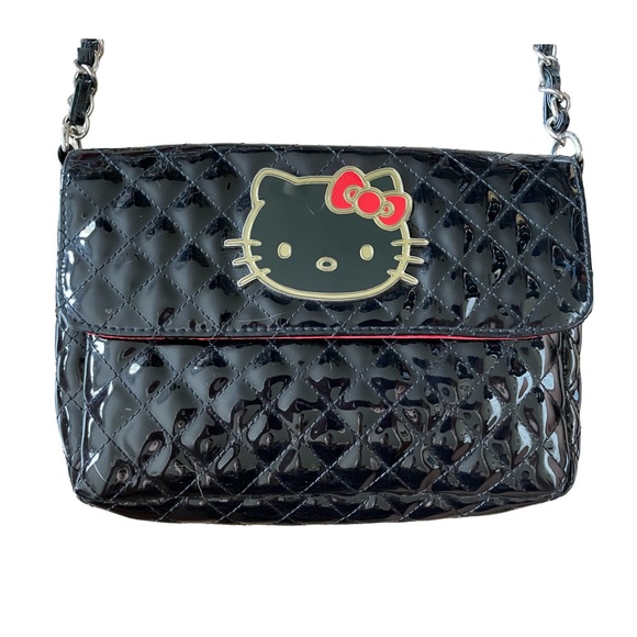 Loungefly Hello Kitty by Sanrio Black Patent Quilted Crossbody Bag - Picture 1 of 11